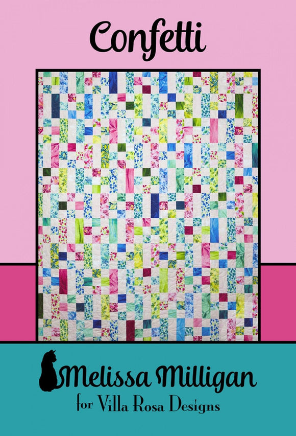 Confetti Quilt Pattern Card by Villa Rosa Designs # VRDMM047 finished Quilt 54in x 66in Using 2-1/2in Strips